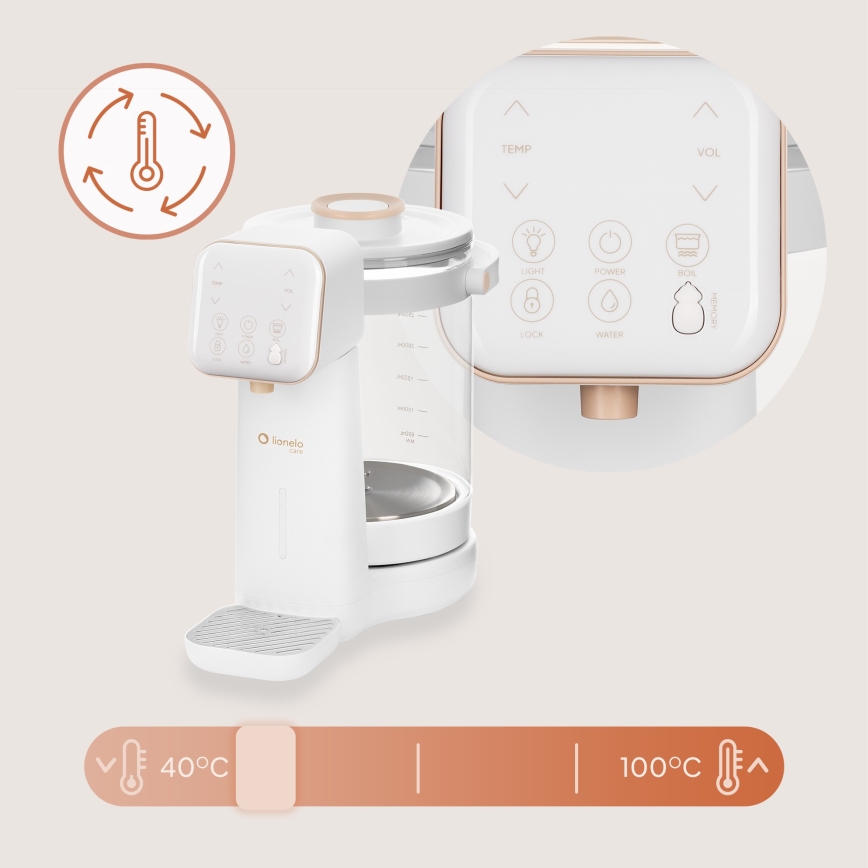 Lionelo - Apparat til tilberedning af modermælkserstatning BABYPRESTO 2.0 1200W/230V Hvid