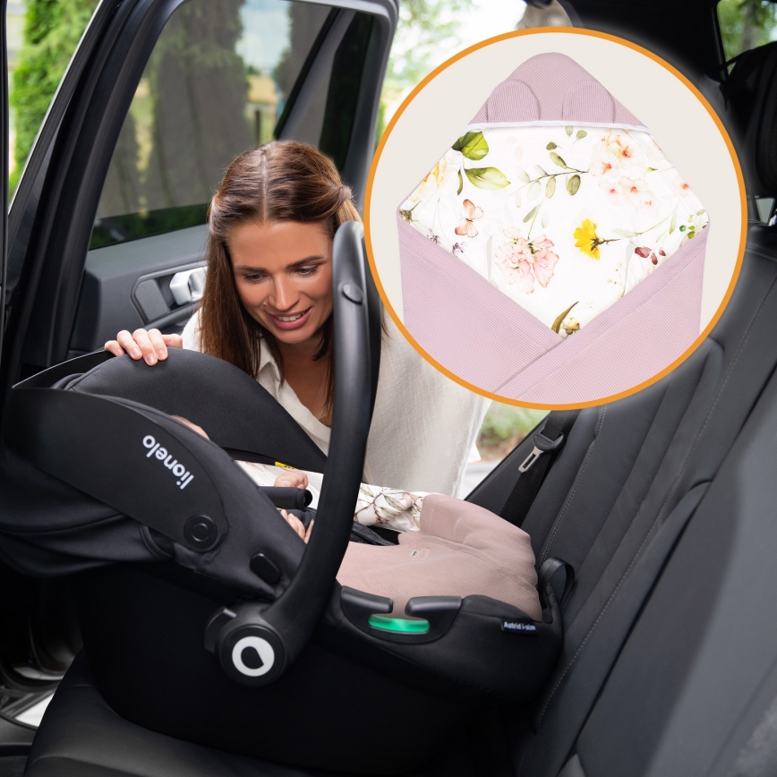 Lionelo - Autodecke TRAVEL SWADDLE 90x90 cm Pink Flower