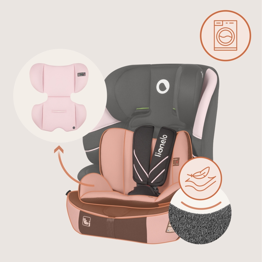 Lionelo - Autostol LEVI FIX i-Size 76-150 cm Baby Pink
