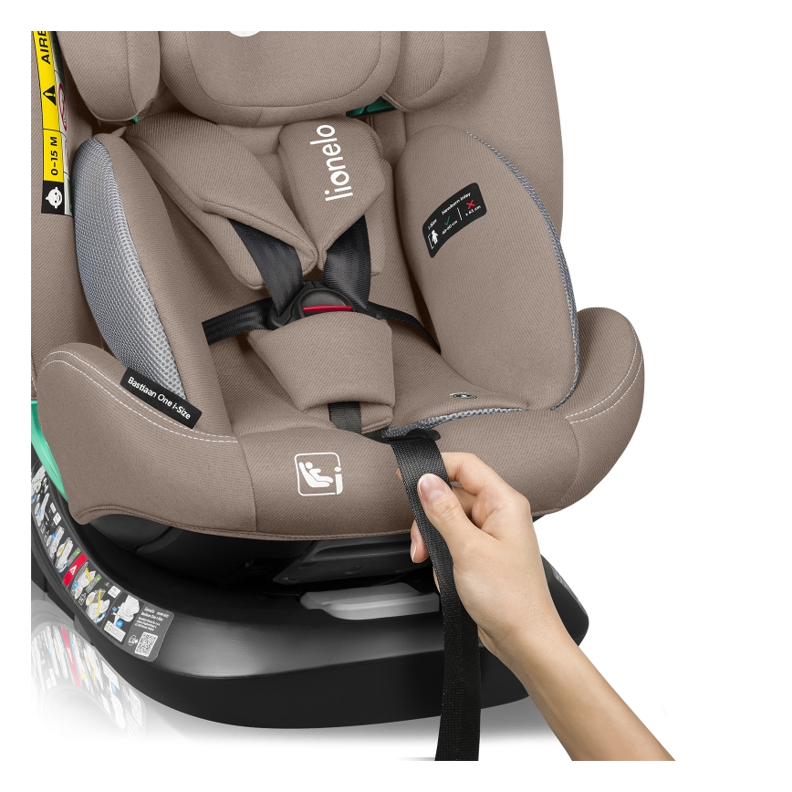 Lionelo - Drejelig autostol med base BASTIAAN ONE i-Size 40-150 cm Beige Sand