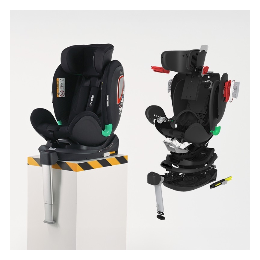 Lionelo - Drejbar autostol med base ANTOON PLUS i-Size 40-105 cm Black Onyx