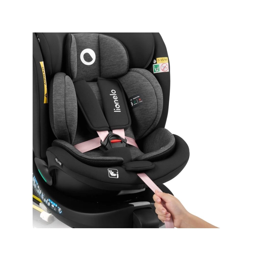 Lionelo - Autostol med drejebase NAVY i-Str. 40-150 cm sort/lyserød