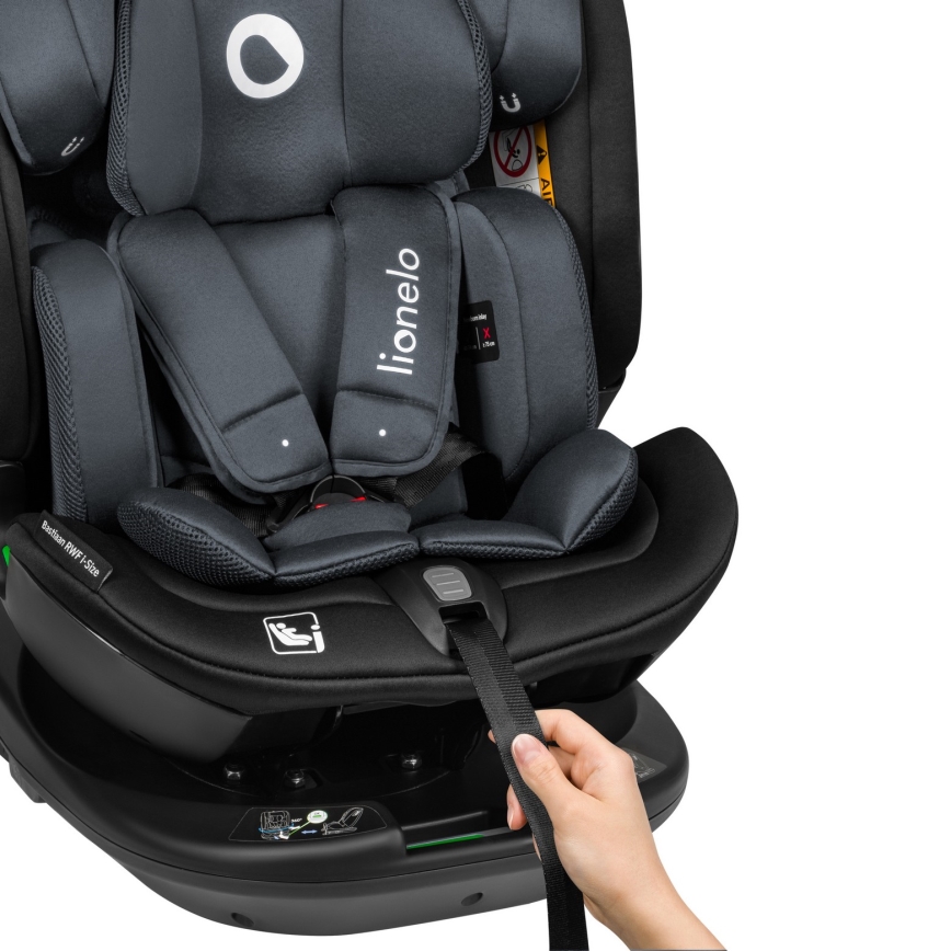 Lionelo - Autostol med roterbar base BASTIAAN i-Size 40-150 cm Grå Sten