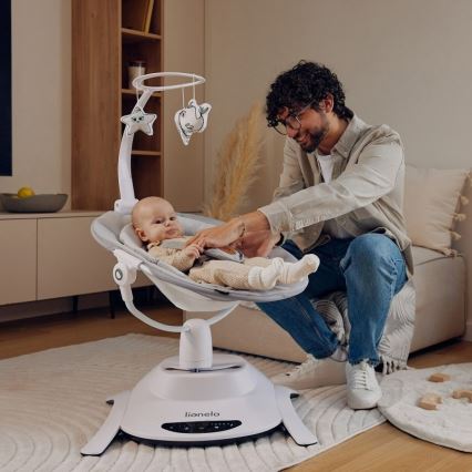 Lionelo - Babygynge med melodi BELLA Grey Concrete + fjernbetjening