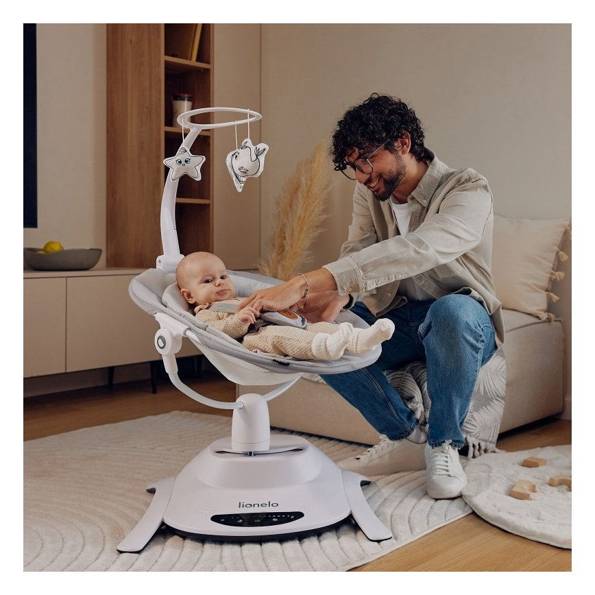 Lionelo - Babygynge med melodi BELLA Grey Concrete + fjernbetjening