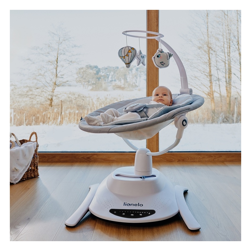 Lionelo - Babygynge med melodi BELLA Grey Concrete + fjernbetjening