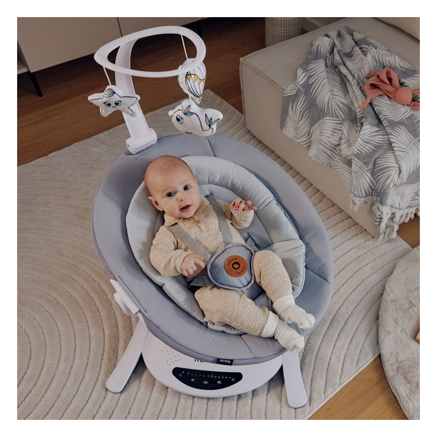 Lionelo - Babygynge med melodi BELLA Grey Concrete + fjernbetjening