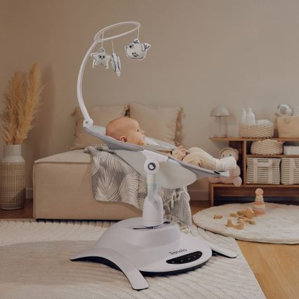 Lionelo - Babygynge med melodi BELLA Grey Concrete + fjernbetjening