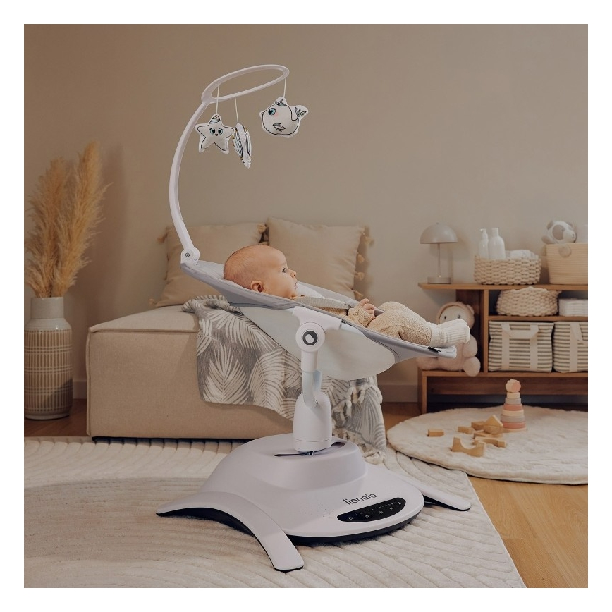 Lionelo - Babygynge med melodi BELLA Grey Concrete + fjernbetjening