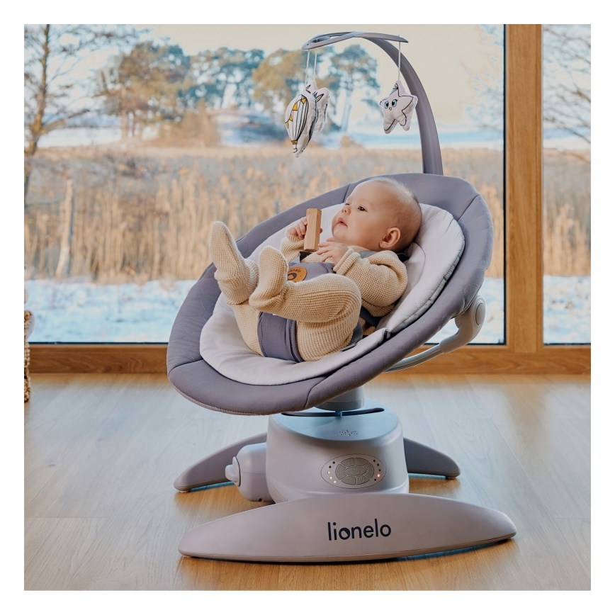 Lionelo - Babygynge med melodi MELL Grey Stone 4xAA + fjernbetjening