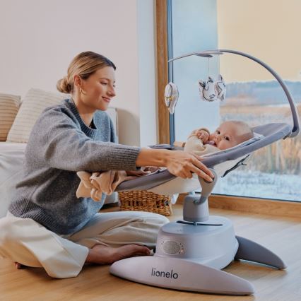 Lionelo - Babygynge med melodi MELL Grey Stone 4xAA + fjernbetjening