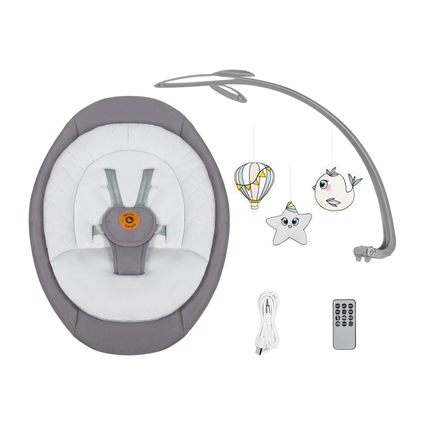 Lionelo - Babygynge med melodi MELL Grey Stone 4xAA + fjernbetjening