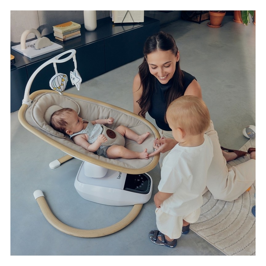 Lionelo - Babygynge med melodi OLIVIA Beige Natur + fjernbetjening