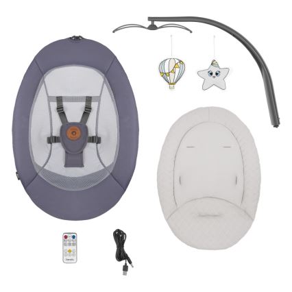 Lionelo - Babygynge med melodi RALF 4xAA Grå grafit + fjernbetjening