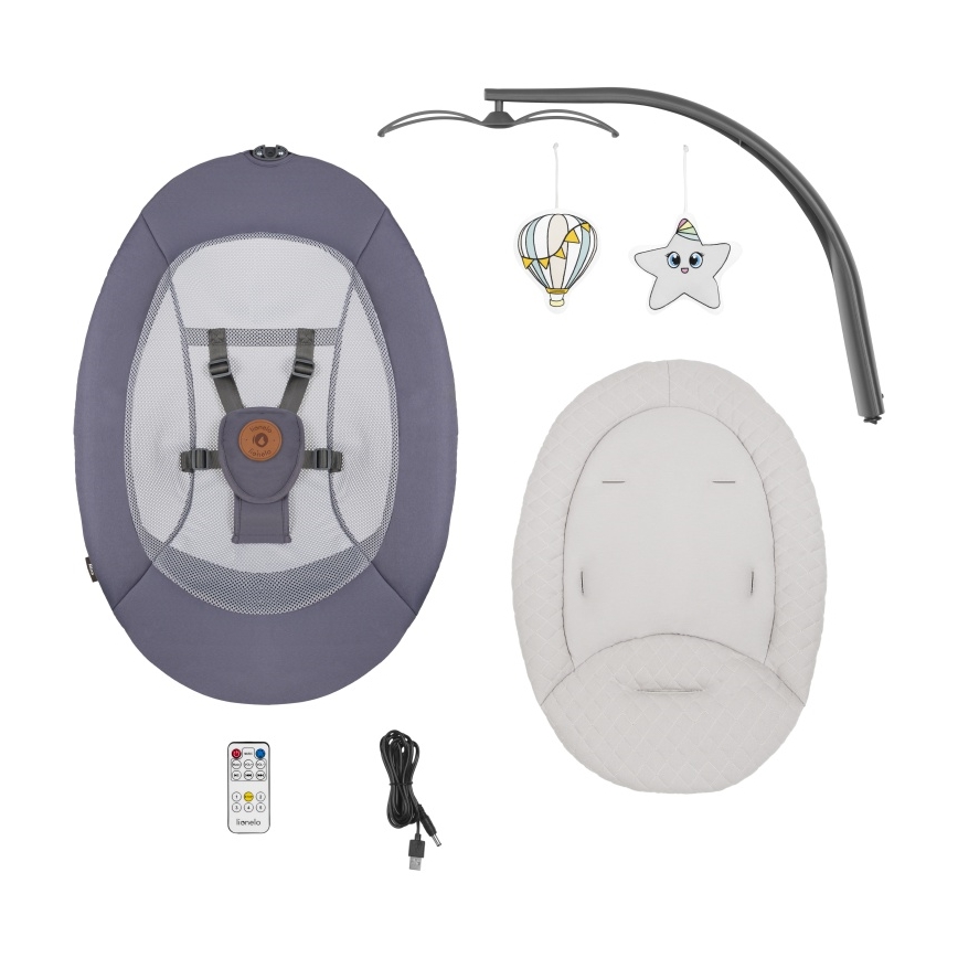 Lionelo - Babygynge med melodi RALF 4xAA Grå grafit + fjernbetjening