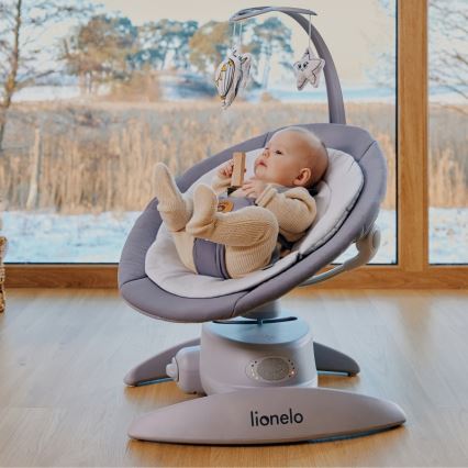Lionelo - Babygynge med musik MELL Grey Stone 4xAA + fjernbetjening