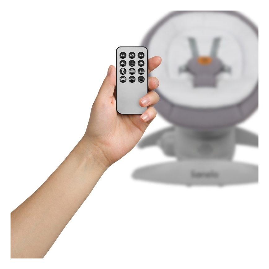 Lionelo - Babygynge med musik MELL Grey Stone 4xAA + fjernbetjening