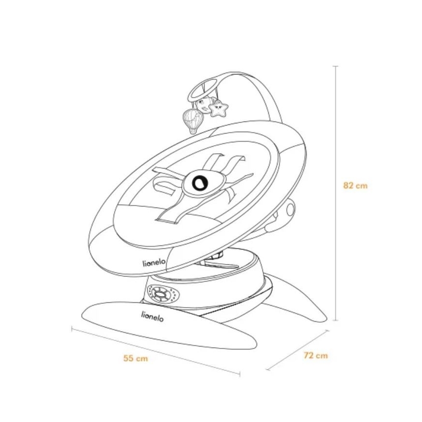 Lionelo - Babygynge med musik MELL Grey Stone 4xAA + fjernbetjening