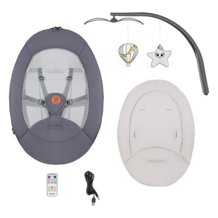 Lionelo - Babygynge med musik RINA 4xAA Grey Concrete + fjernbetjening