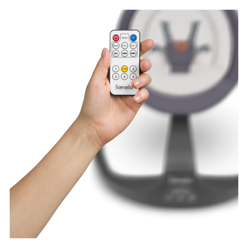 Lionelo - Babygynge med musik RINA 4xAA Grey Concrete + fjernbetjening