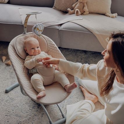 Lionelo - Babygynge med musik RIO 4xC Beige Latte + fjernbetjening