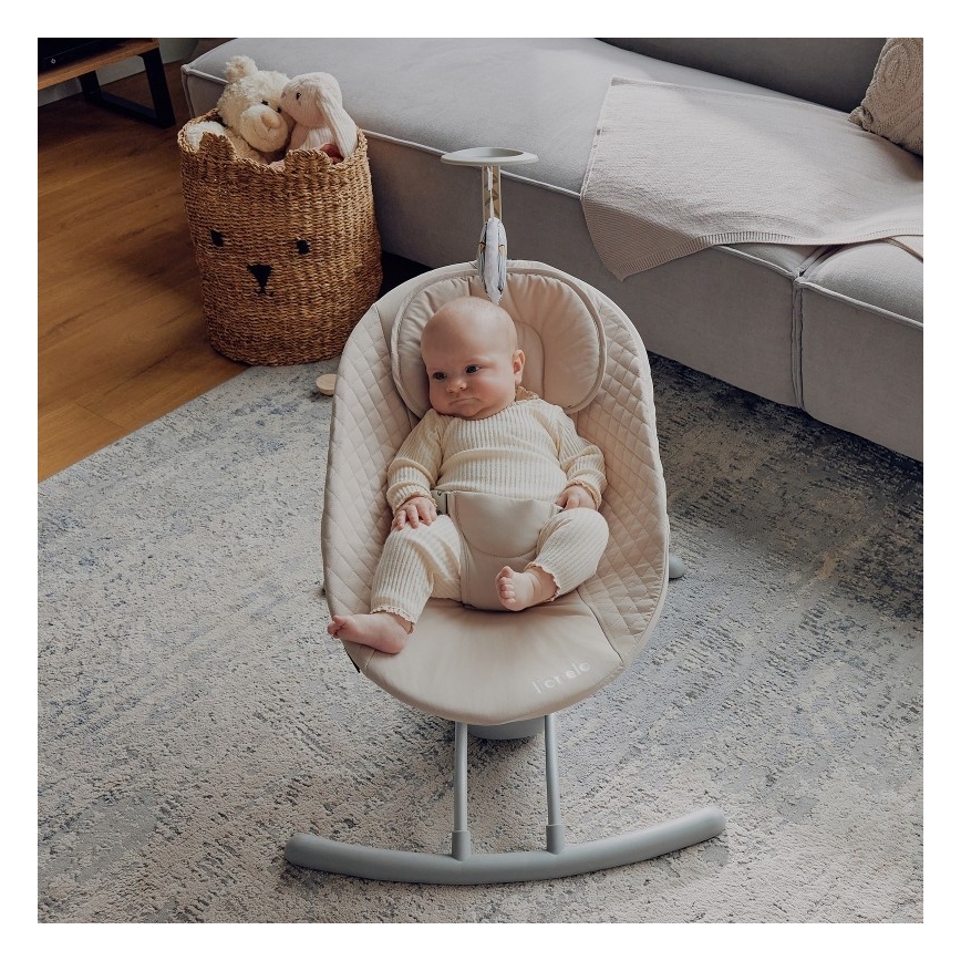 Lionelo - Babygynge med musik RIO 4xC Beige Latte + fjernbetjening
