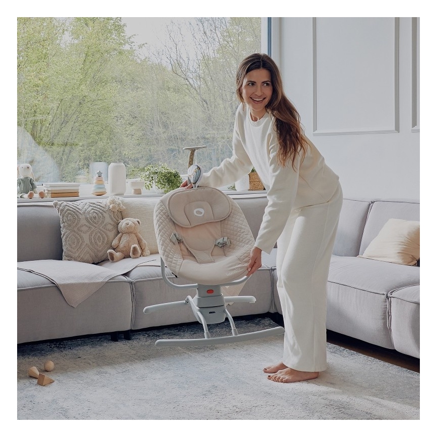 Lionelo - Babygynge med musik RIO 4xC Beige Latte + fjernbetjening