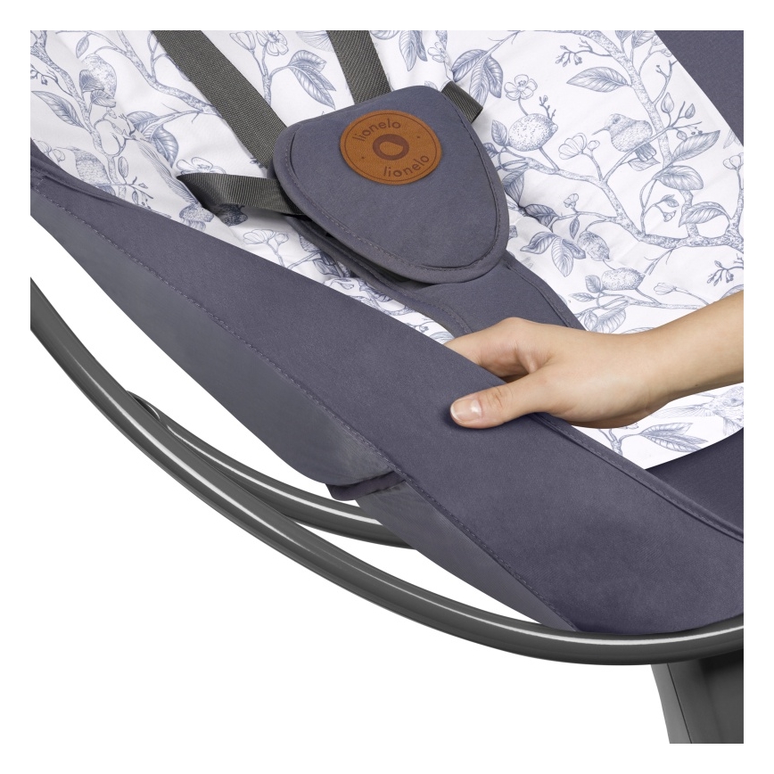 Lionelo - Babygyngestol med melodi RALF 4xAA Grå/Hvid + fjernbetjening