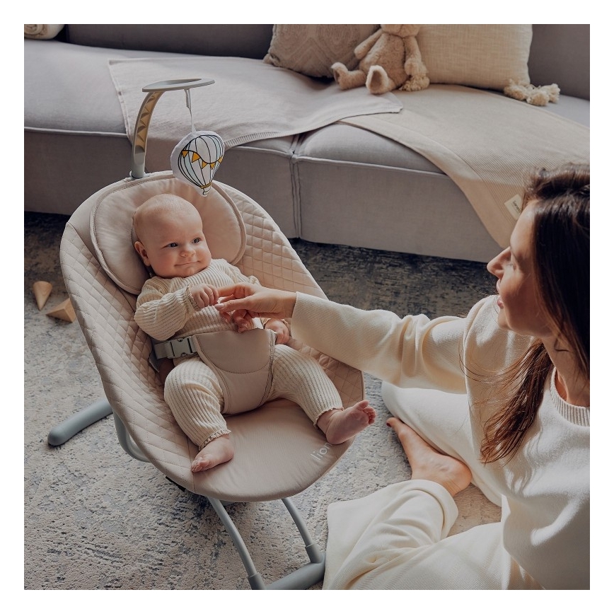 Lionelo - Babysving med melodi RIO 4xC Beige Latte + fjernbetjening