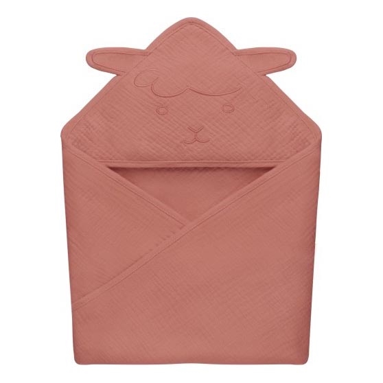 Lionelo - Børne Håndklæde med Hætte MUSLIN HOODED TOWEL Rød Koralle