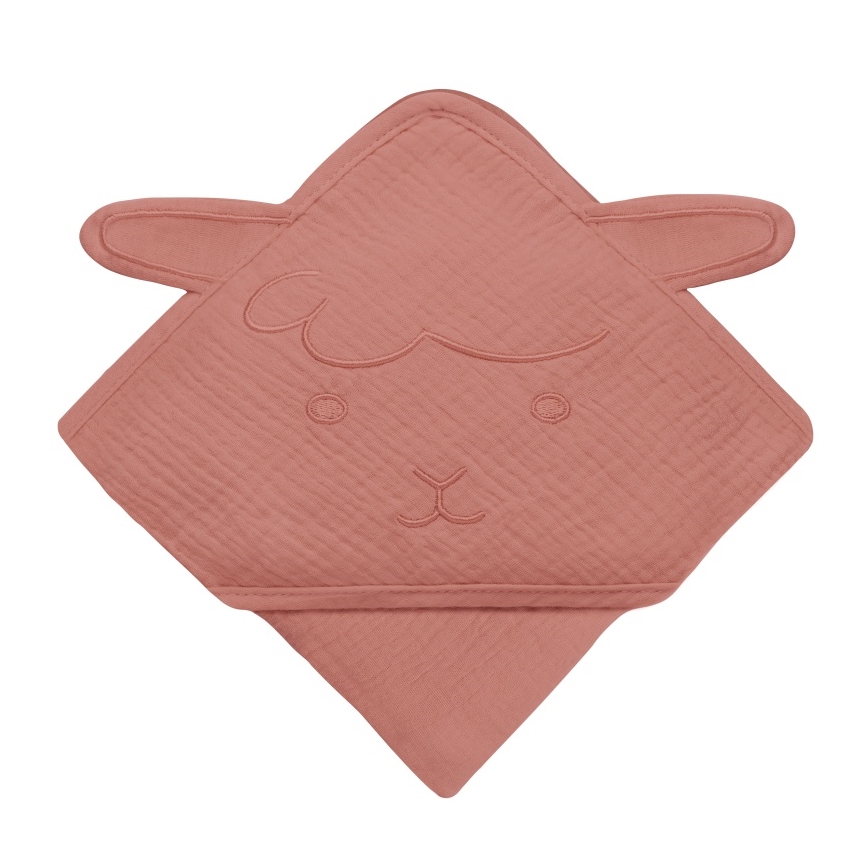 Lionelo - Børne Håndklæde med Hætte MUSLIN HOODED TOWEL Rød Koralle