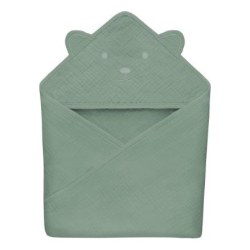 Lionelo - Børnebadekar med hætte MUSLIN HOODED TOWEL Grøn Skov