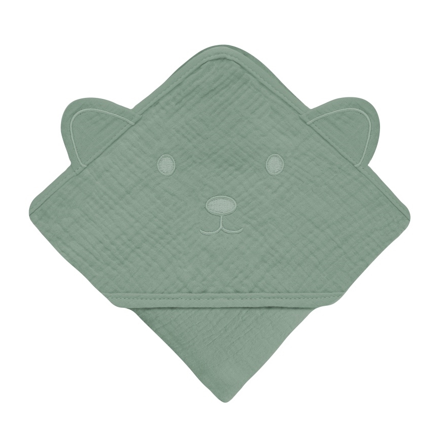 Lionelo - Børnebadekar med hætte MUSLIN HOODED TOWEL Grøn Skov