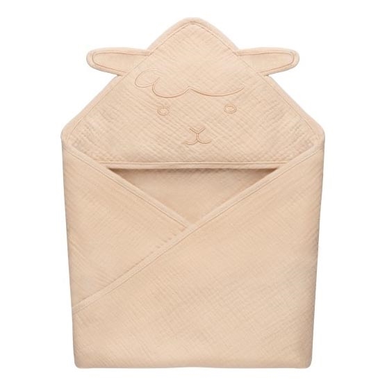 Lionelo - Børnehåndklæde med hætte MUSLIN HOODED TOWEL Beige Cappuccino