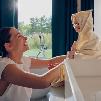 Lionelo - Børnehåndklæde med hætte MUSLIN HOODED TOWEL Beige Cappuccino