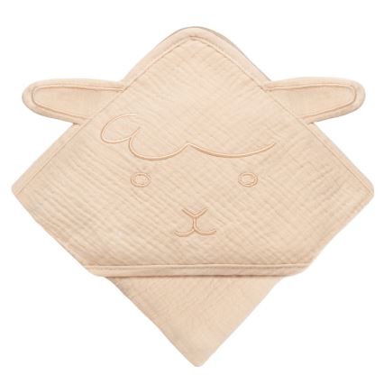 Lionelo - Børnehåndklæde med hætte MUSLIN HOODED TOWEL Beige Cappuccino