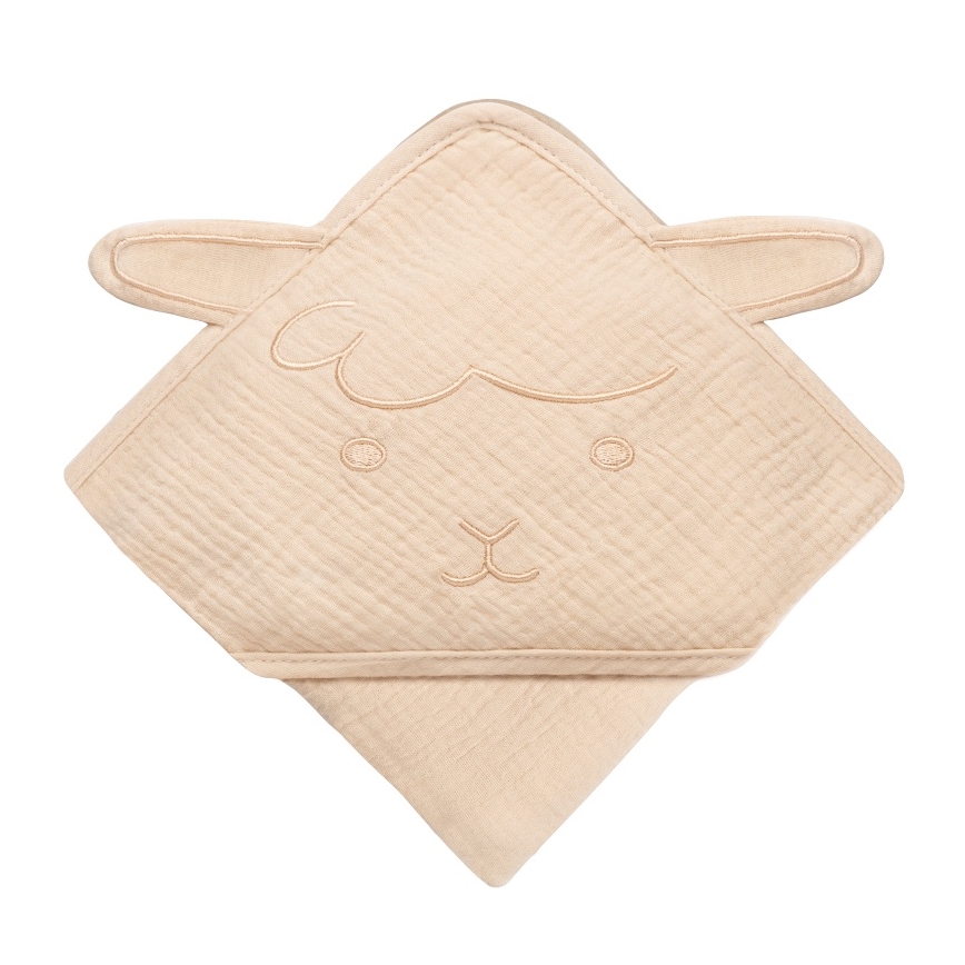 Lionelo - Børnehåndklæde med hætte MUSLIN HOODED TOWEL Beige Cappuccino