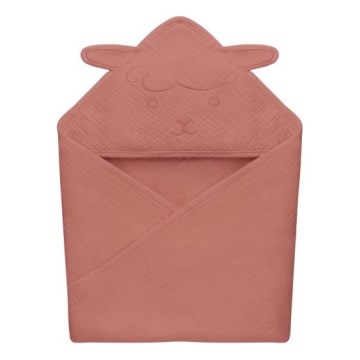 Lionelo - Børnehåndklæde med hætte MUSLIN HOODED TOWEL Rød koral