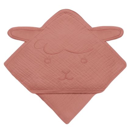 Lionelo - Børnehåndklæde med hætte MUSLIN HOODED TOWEL Rød koral