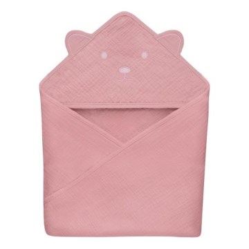 Lionelo - Børnehættehåndklæde MUSLIN HOODED TOWEL Pink Baby