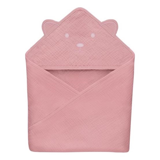 Lionelo - Børnehættehåndklæde MUSLIN HOODED TOWEL Pink Baby