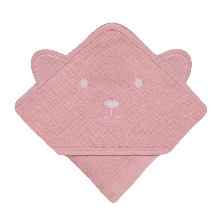 Lionelo - Børnehættehåndklæde MUSLIN HOODED TOWEL Pink Baby