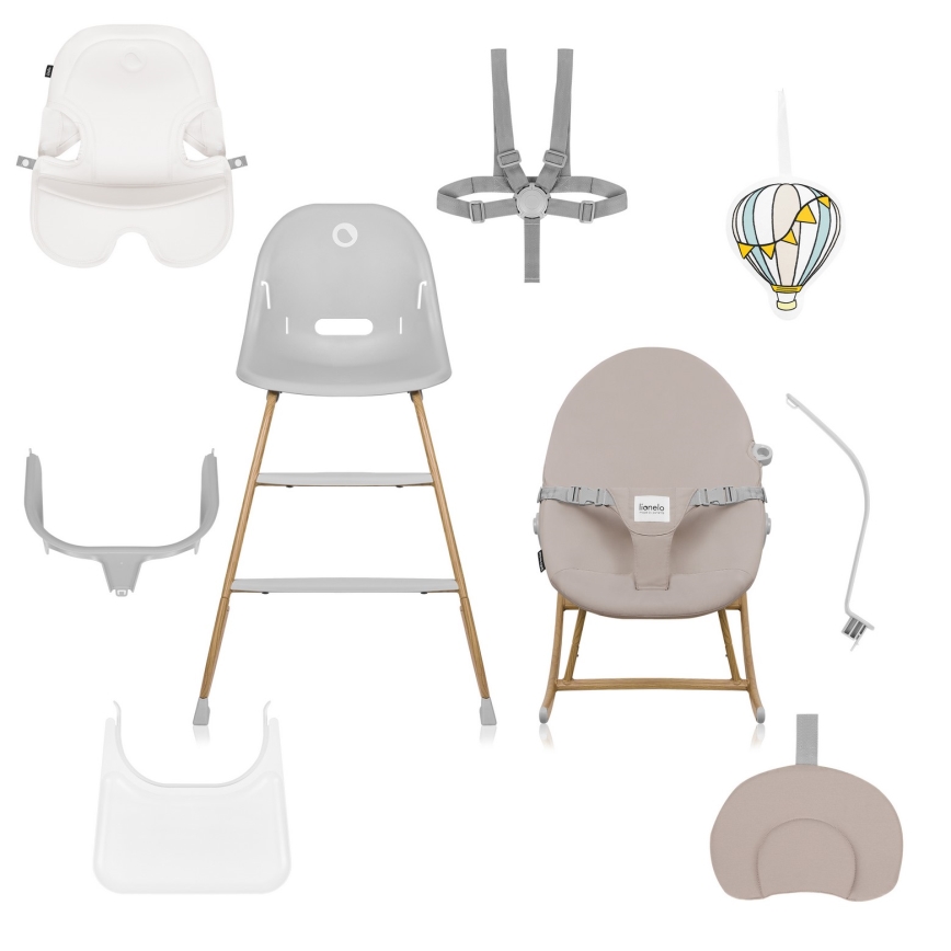Lionelo - Børnespisestol 4-i-1 DALIA SET Grey Stone Natural