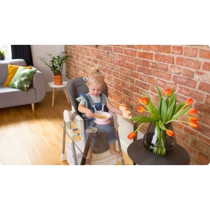 Lionelo - Børnestol til spisning LINN PLUS hvid/grå