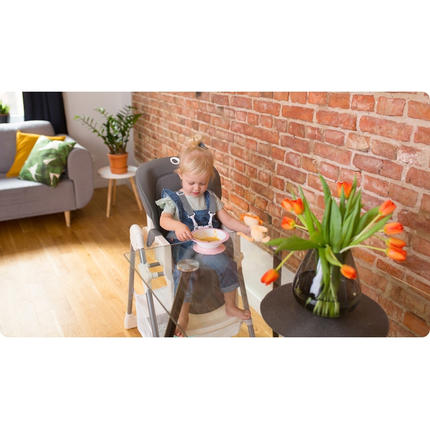 Lionelo - Børnestol til spisning LINN PLUS hvid/grå