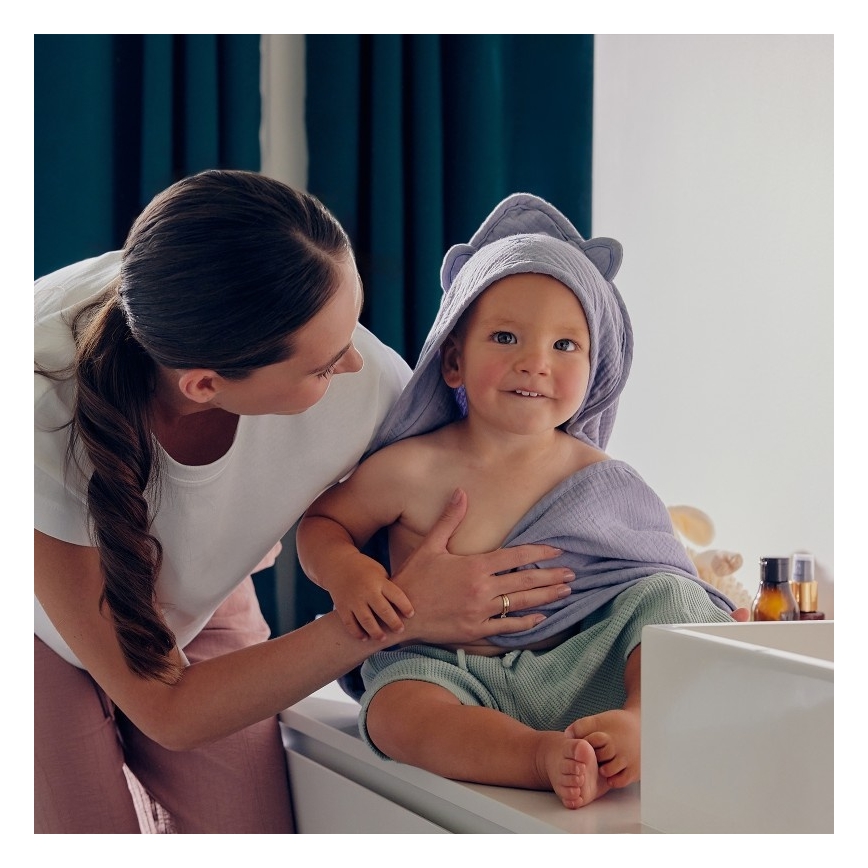 Lionelo - Børns Hovedhåndklæde MUSLIN HOODED TOWEL Grey Sky