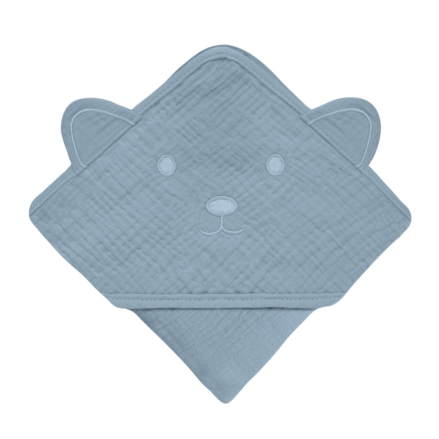 Lionelo - Børns Hovedhåndklæde MUSLIN HOODED TOWEL Grey Sky