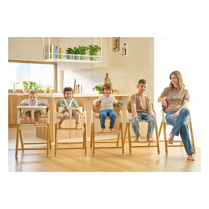 Lionelo - CELIA 3-i-1 børnestol til spisning, hvid/naturligt træ