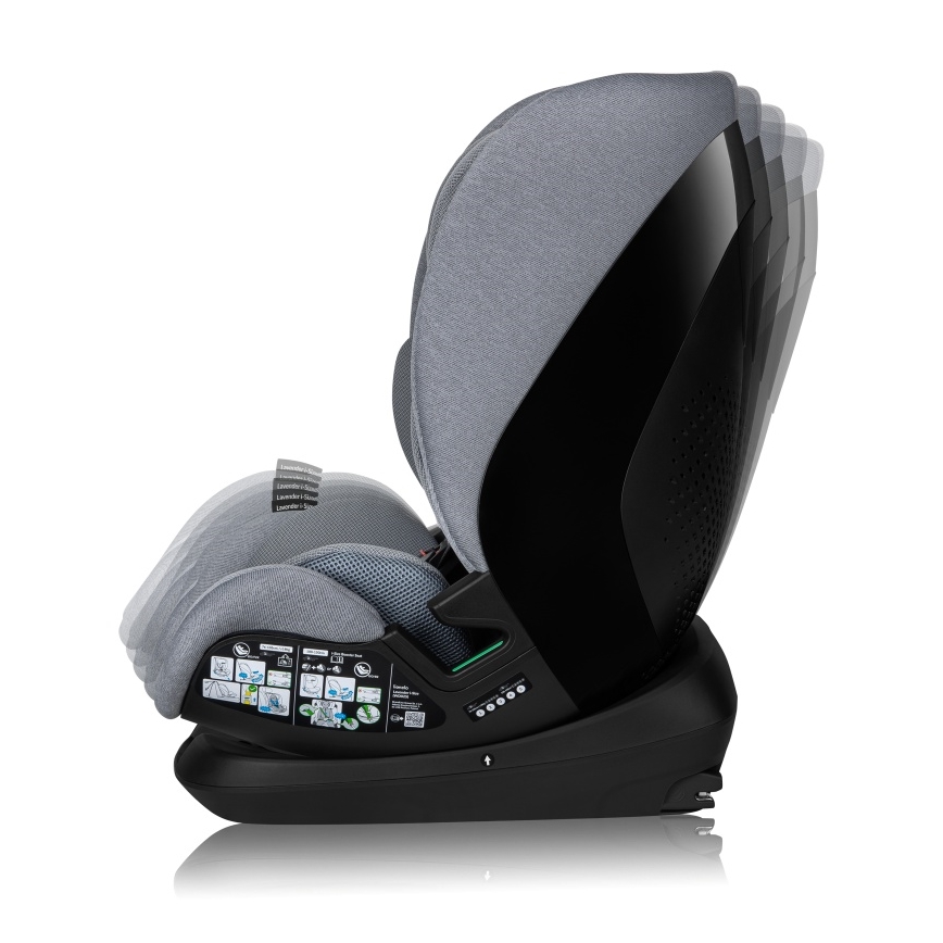 Lionelo - Drejelig autostol med base LAVENDER i-Size 76-150 cm Grey Stone