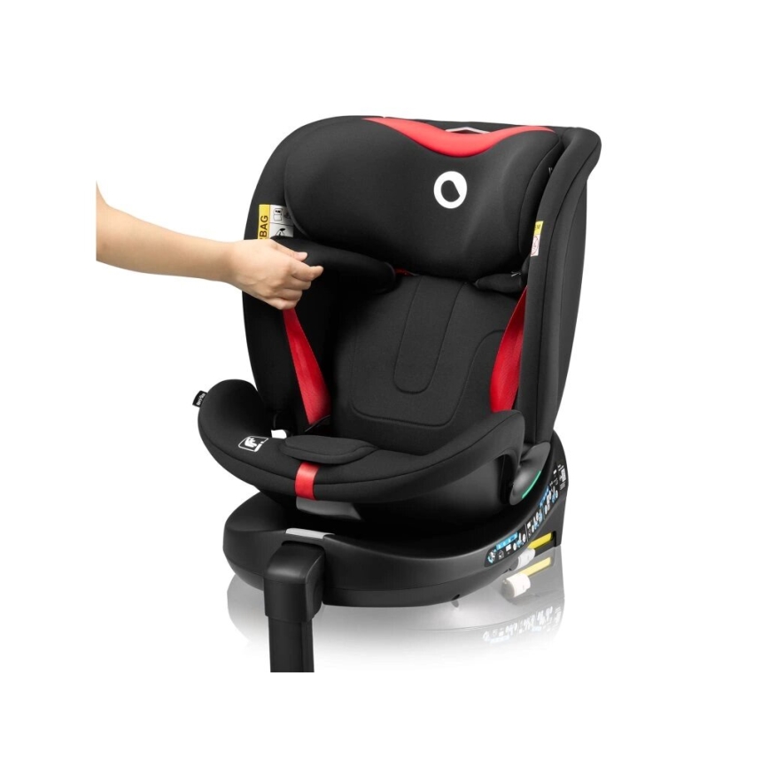 Lionelo - Drejelig autostol med base NAVY i-Size 40-150 cm sort/rød